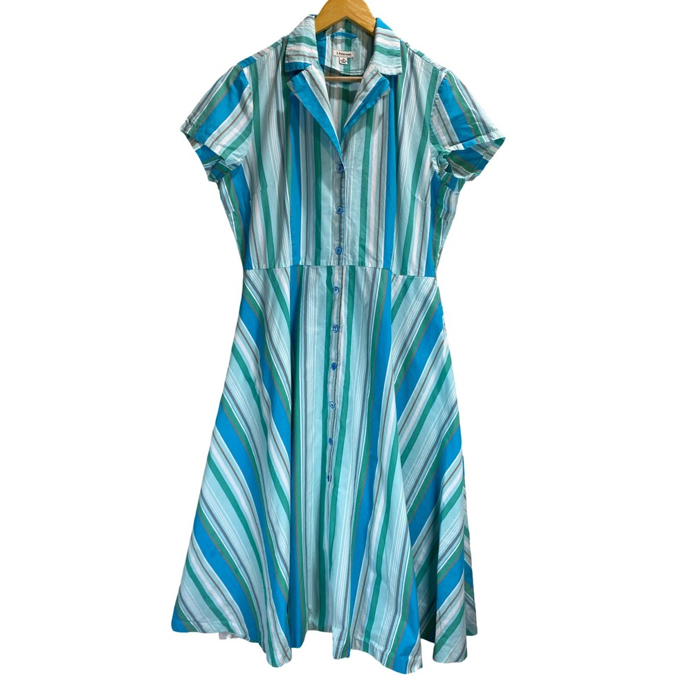 J. Peterman Sz 18 Cotton Maxi Shirt Dress Striped Pockets Button Front